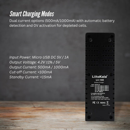 LiitoKala Lii-100 Smart Battery Charger - USB Output for 18650 AA AAA Li-ion NiMH - Image 7