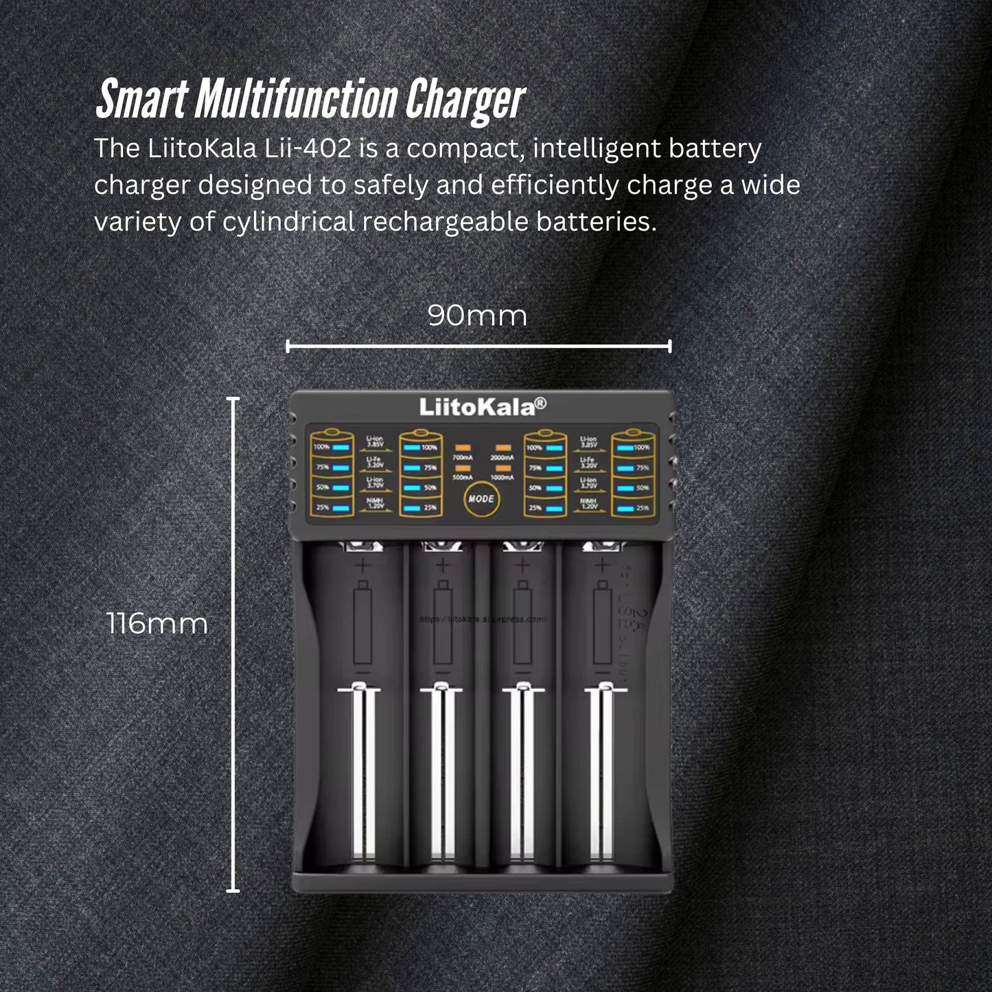 LiitoKala Lii-402 Smart Battery Charger - 4-Slot USB for 18650 AA AAA Li-ion NiMH - Image 3