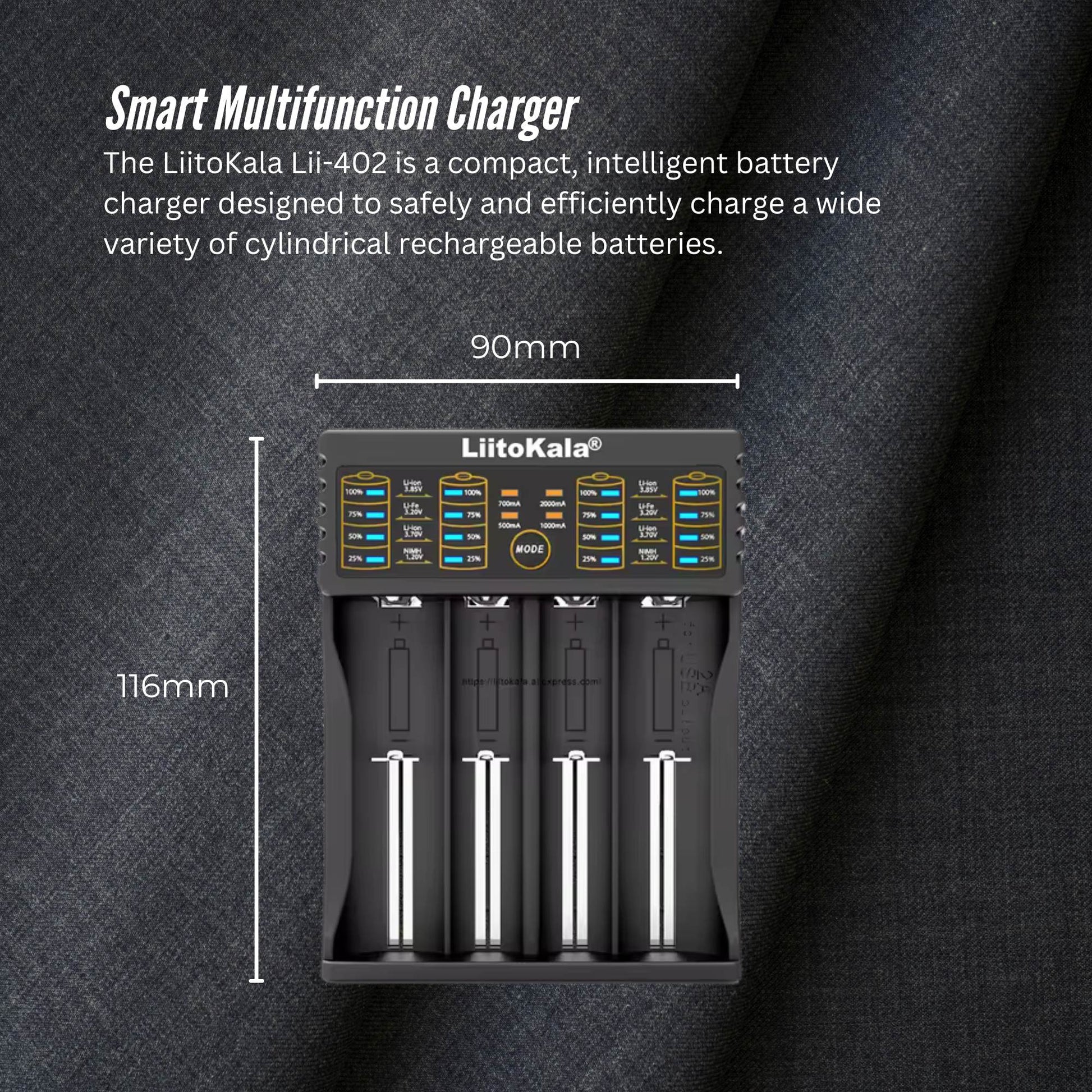 LiitoKala Lii-402 Smart Battery Charger - 4-Slot USB for 18650 AA AAA Li-ion NiMH - Image 3