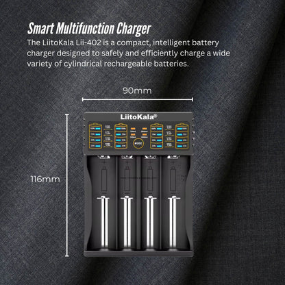 LiitoKala Lii-402 Smart Battery Charger - 4-Slot USB for 18650 AA AAA Li-ion NiMH - Image 3