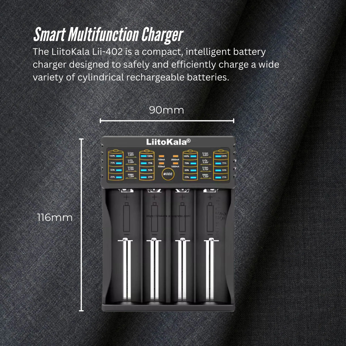 LiitoKala Lii-402 Smart Battery Charger - 4-Slot USB for 18650 AA AAA Li-ion NiMH - Image 3