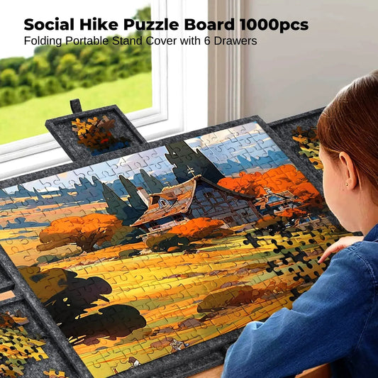 Social Hike Puzzle Board 1000 pcs - Felt Tilting Portable Cover + Drawers Grey - Image 2