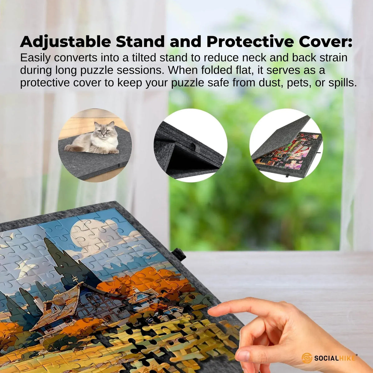 Social Hike Puzzle Board 1000 pcs - Felt Tilt Portable Cover Drawers Grey - Image 6