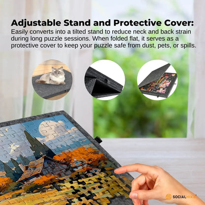 Social Hike Puzzle Board 1000 pcs - Felt Tilt Portable Cover Drawers Grey - Image 6