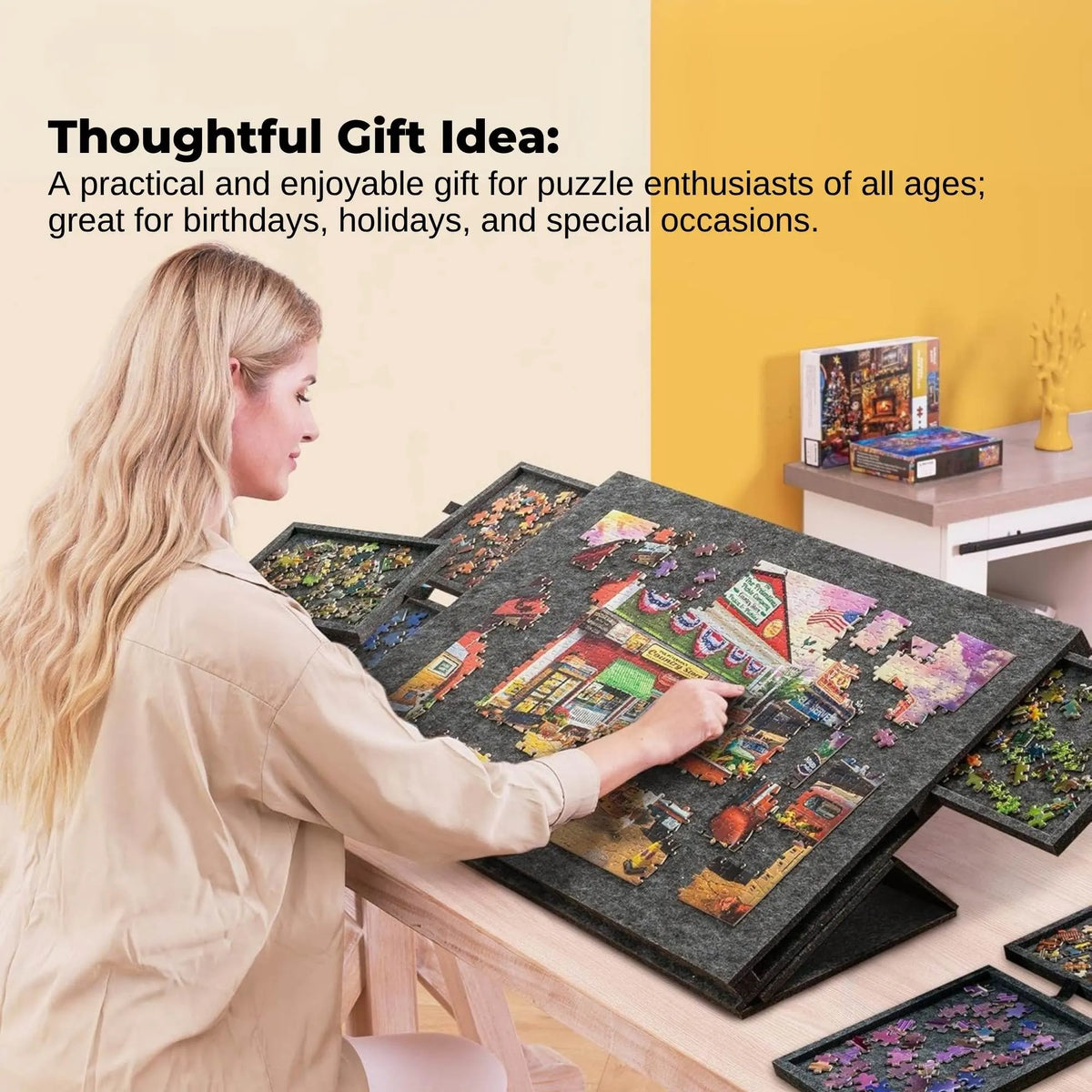 Social Hike Puzzle Board 1000 pcs - Felt Tilt Portable Cover Drawers Grey - Image 7
