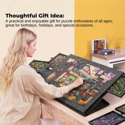 Social Hike Puzzle Board 1000 pcs - Felt Tilt Portable Cover Drawers Grey - Image 7
