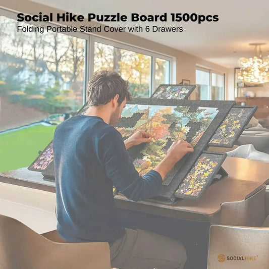 Social Hike Puzzle Board 1500 pcs - Felt Tilting Portable Cover + Drawers Grey - Image 2