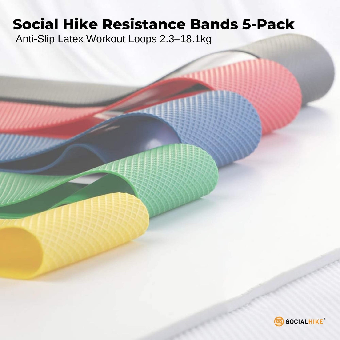 Social Hike Resistance Bands 5-Pack – Anti-Slip Latex Workout Loops 2.3–18.1kg - Image 2
