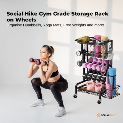 Social Hike Gym Equipment Storage Rack on Wheels - Dumbbells Weights Organiser - Image 2