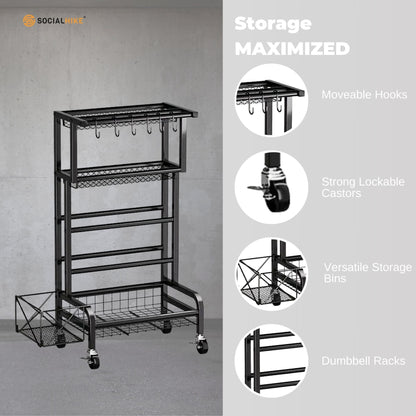 Social Hike Gym Equipment Storage Rack on Wheels - Dumbbells Weights Organiser - Image 3