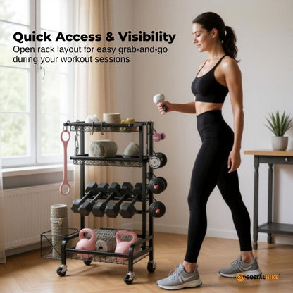 Social Hike Gym Equipment Storage Rack on Wheels - Dumbbells Weights Organiser - Image 4