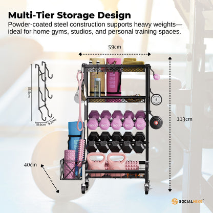 Social Hike Gym Equipment Storage Rack on Wheels - Dumbbells Weights Organiser - Image 6