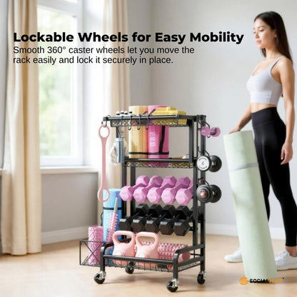 Social Hike Gym Equipment Storage Rack on Wheels - Dumbbells Weights Organiser - Image 8