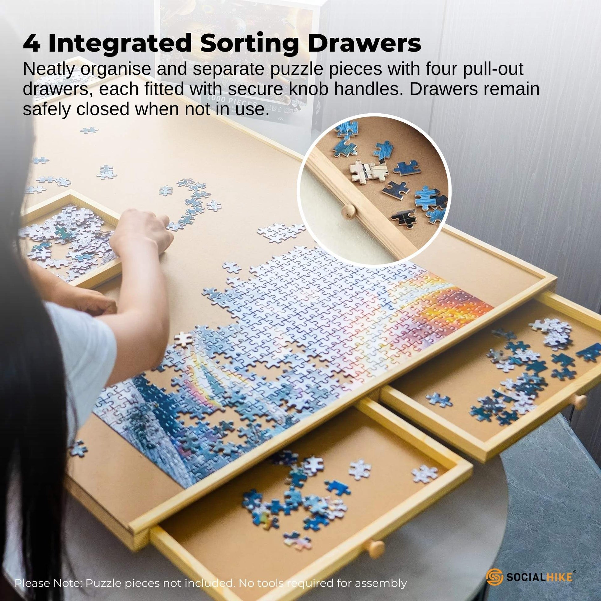 Social Hike Puzzle Board 1000 pcs  - Rotating Tabletop with 4 Drawers and Cover - Image 6
