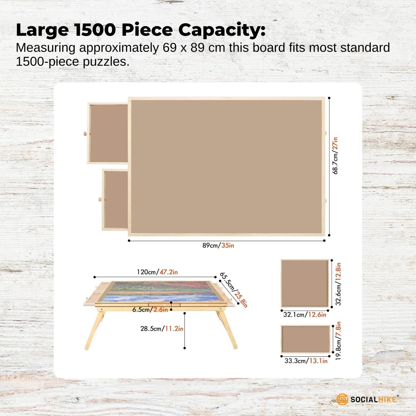 Social Hike Puzzle Board Table 1500 pcs - Folding Legs 6 Drawer with Cover - Image 4