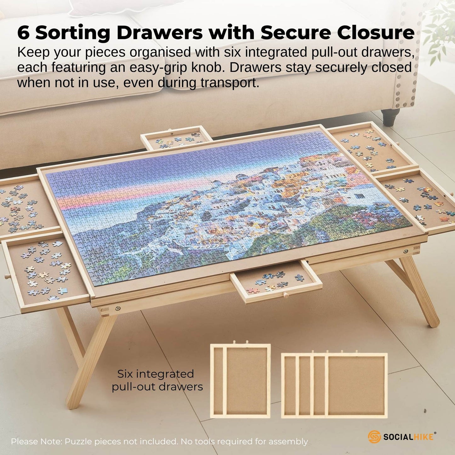 Social Hike Puzzle Board Table 1500 pcs - Folding Legs 6 Drawer with Cover - Image 6
