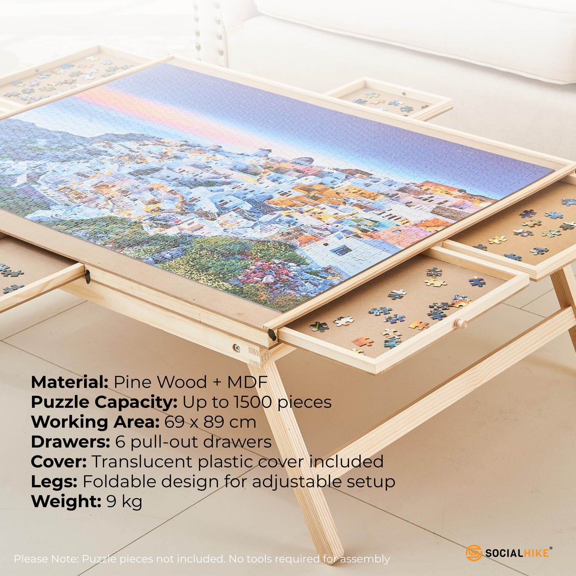Social Hike Puzzle Board Table 1500 pcs - Folding Legs 6 Drawer with Cover - Image 8