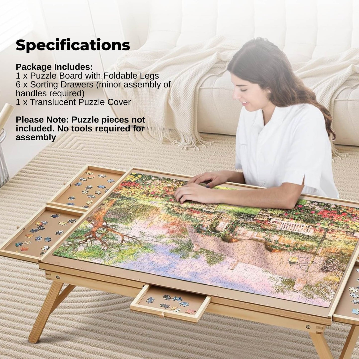 Social Hike Puzzle Board Table 1500 pcs - Folding Legs 6 Drawer with Cover - Image 9