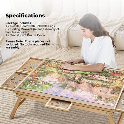 Social Hike Puzzle Board Table 1500 pcs - Folding Legs 6 Drawer with Cover - Image 9