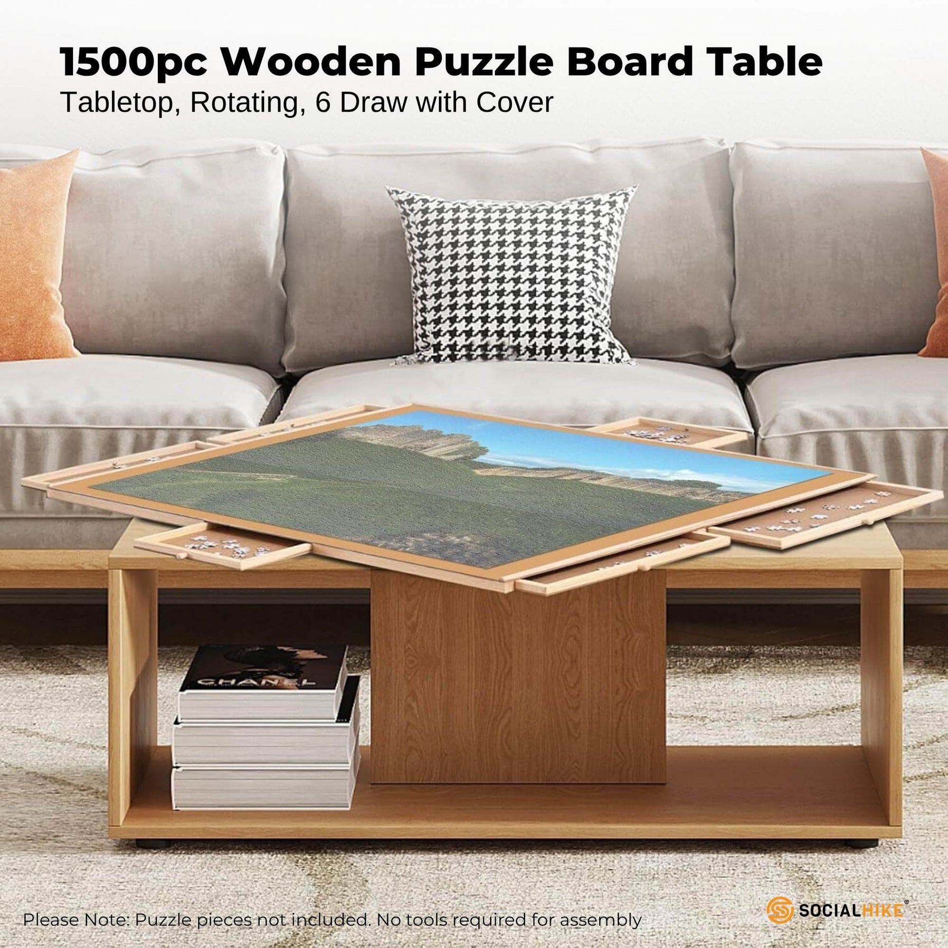 Social Hike Puzzle Board 1500 pcs - Rotating Tabletop with 6 Drawers and Cover - Image 3
