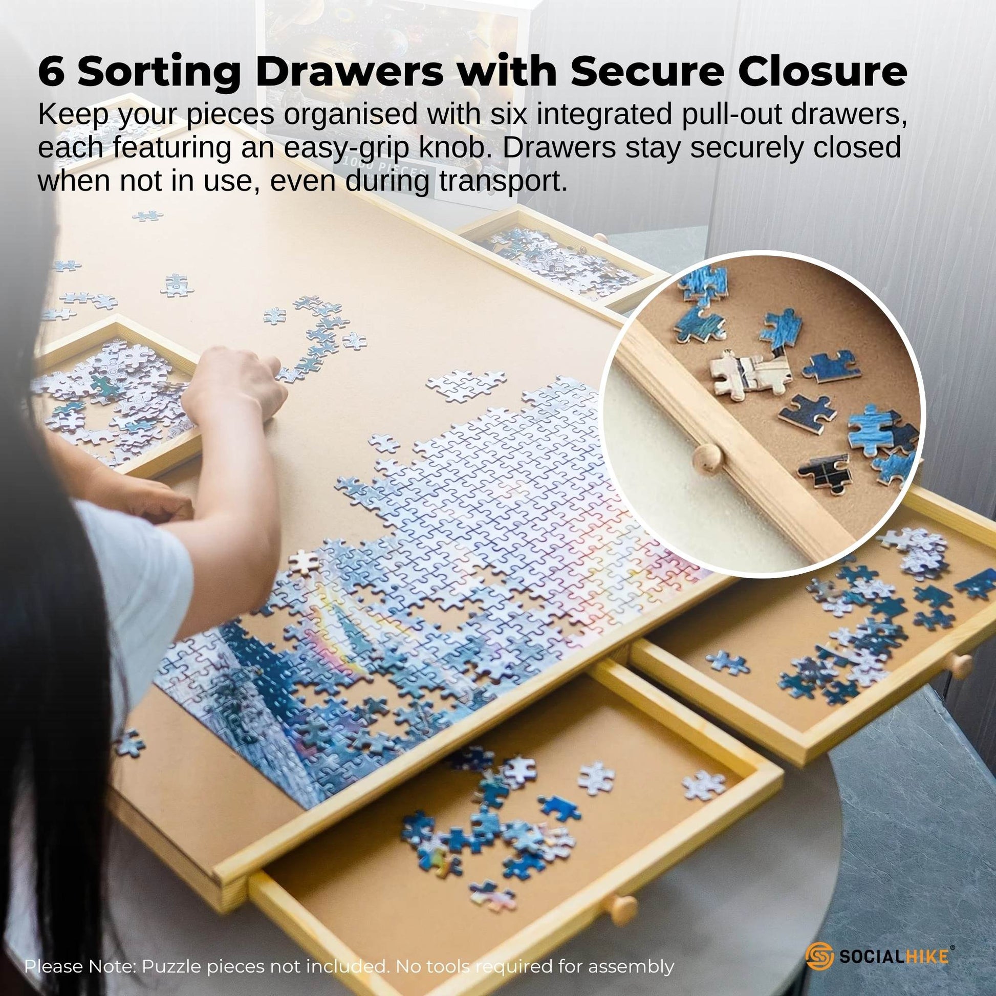 Social Hike Puzzle Board 1500 pcs - Rotating Tabletop with 6 Drawers and Cover - Image 6