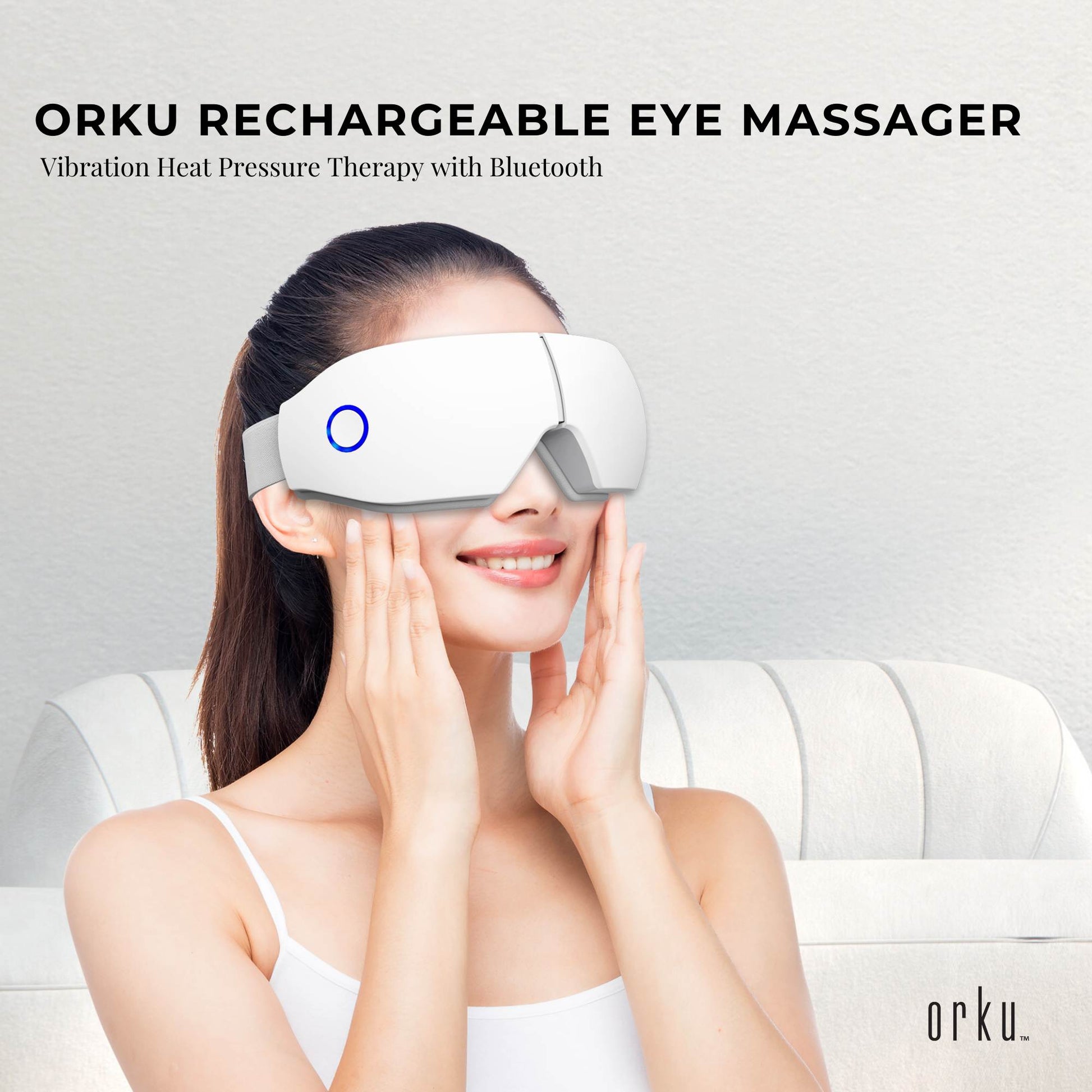 Orku Rechargeable Eye Massager – Vibration Heat Pressure Therapy with Bluetooth - Image 2