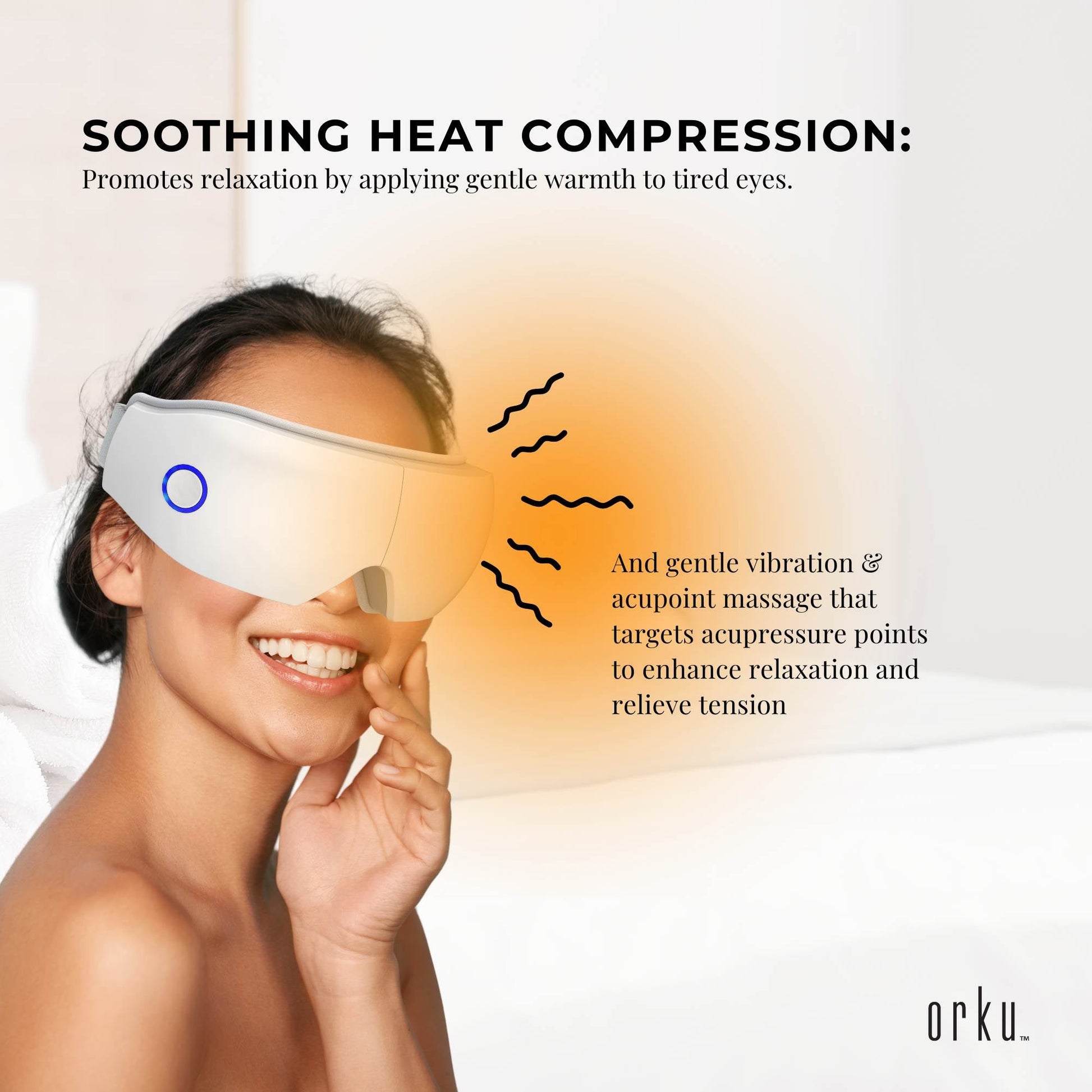 Orku Rechargeable Eye Massager – Vibration Heat Pressure Therapy with Bluetooth - Image 3