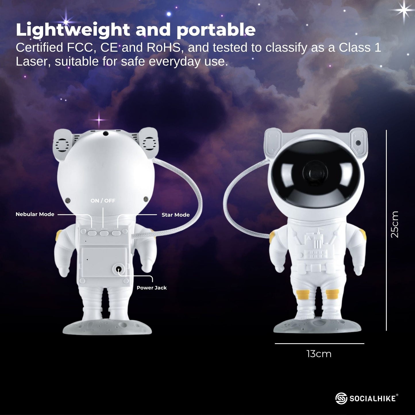 Social Hike Galaxy Star Projector - Colour LED Astronaut Night Light and Remote - Image 3