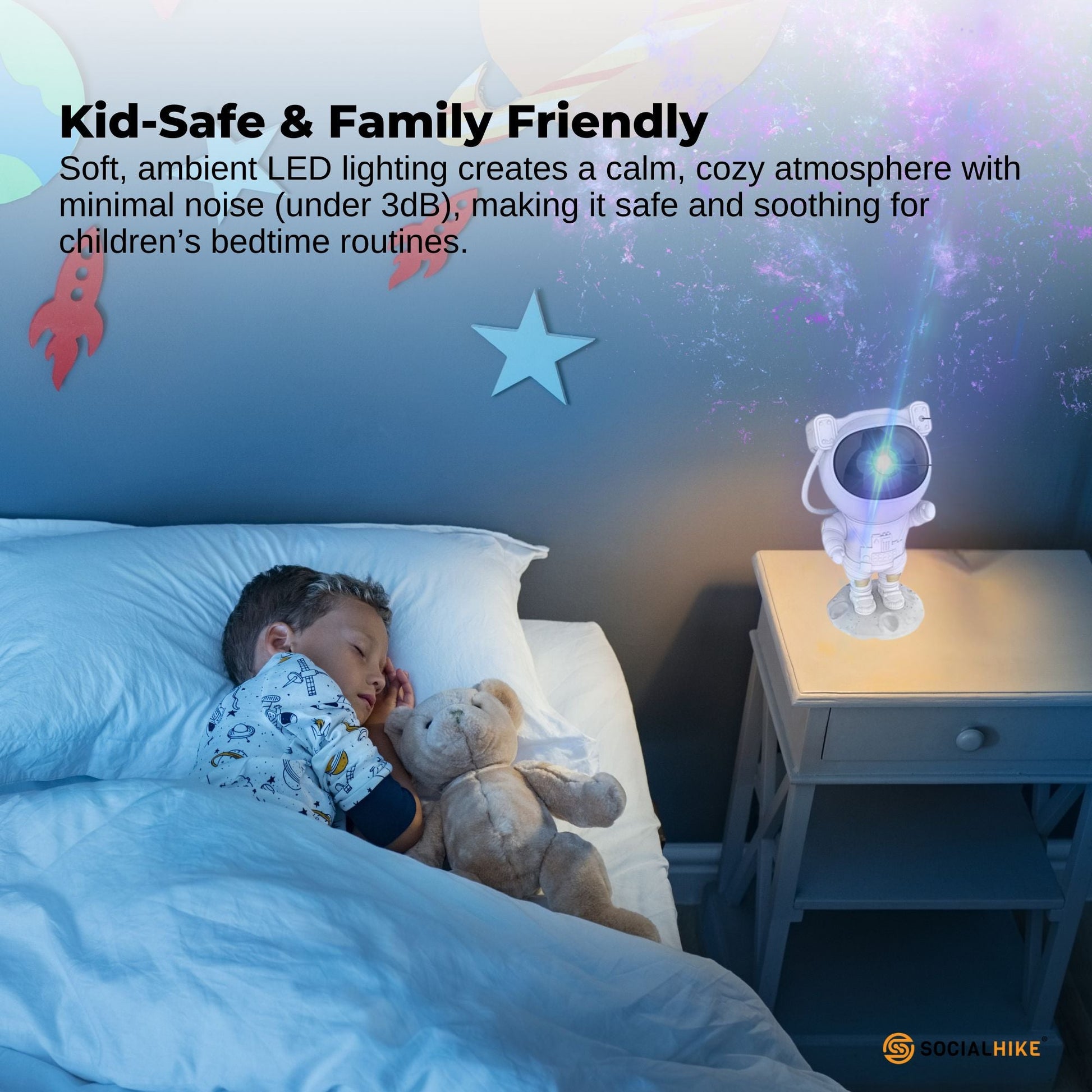 Social Hike Galaxy Star Projector - Colour LED Astronaut Night Light and Remote - Image 6