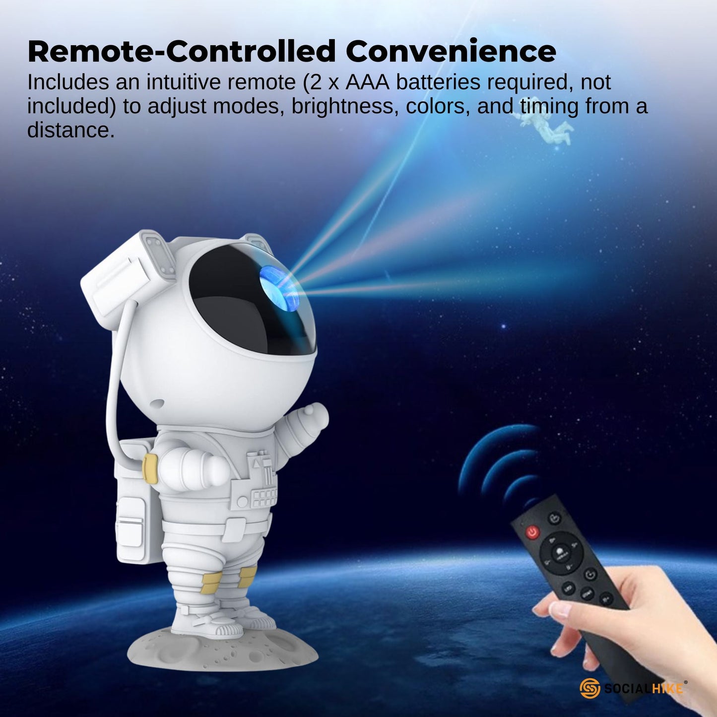 Social Hike Galaxy Star Projector - Colour LED Astronaut Night Light and Remote - Image 7