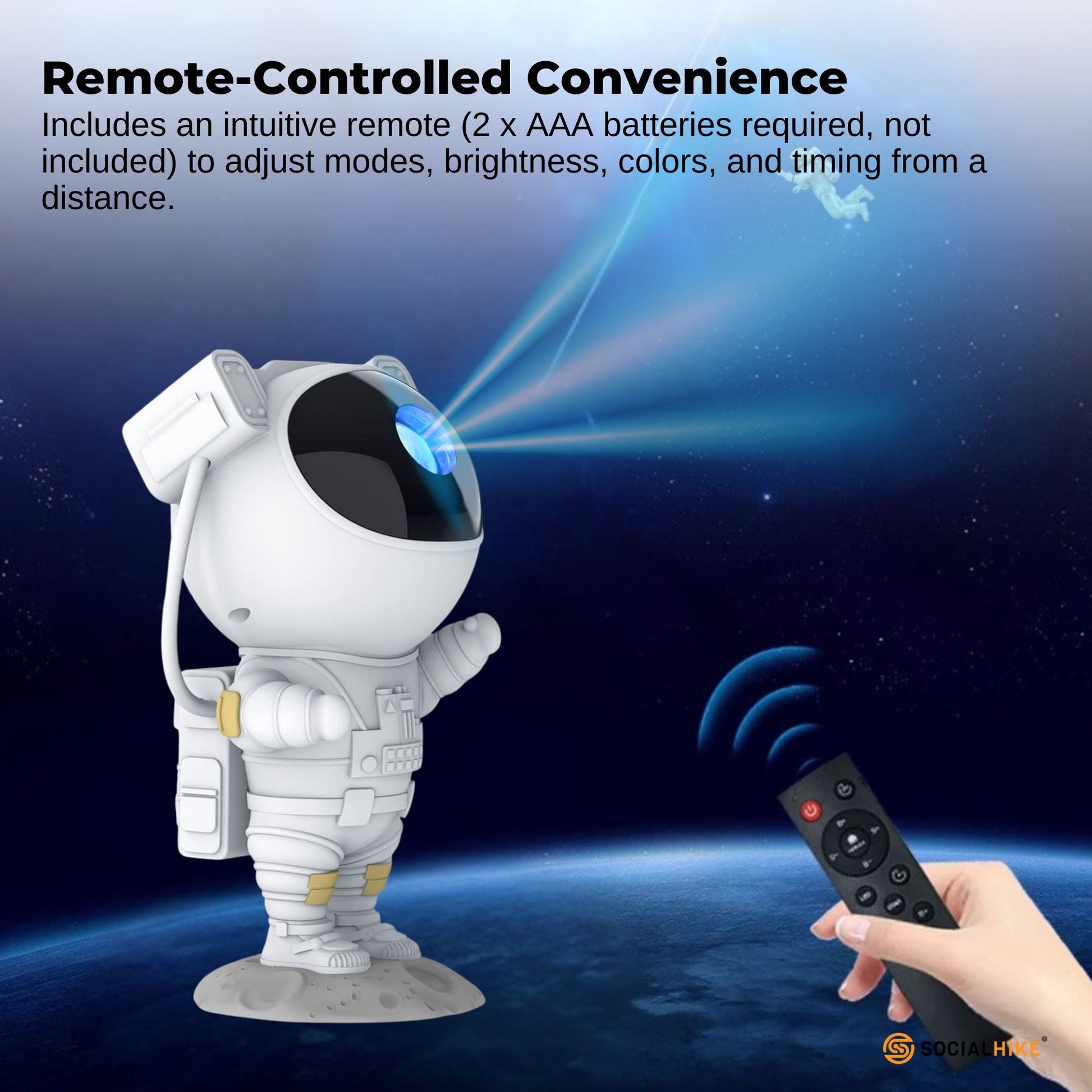 Social Hike Galaxy Star Projector - Colour LED Astronaut Night Light and Remote - Image 7