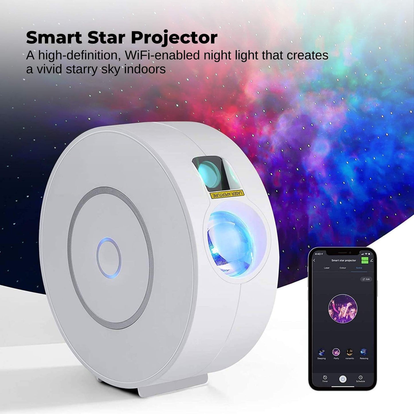 Social Hike Smart Galaxy Star Projector – WiFi LED Light App Voice Control White - Image 2