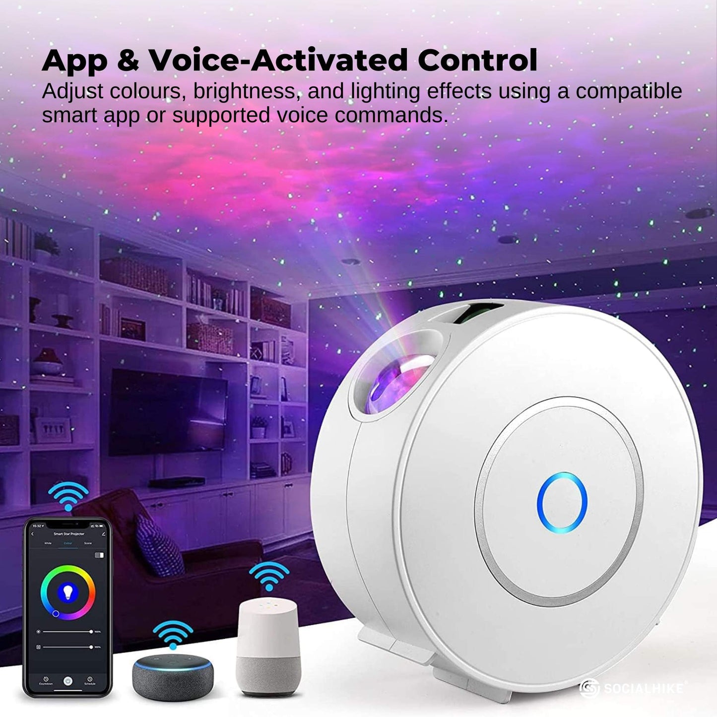 Social Hike Smart Galaxy Star Projector – WiFi LED Light App Voice Control White - Image 3
