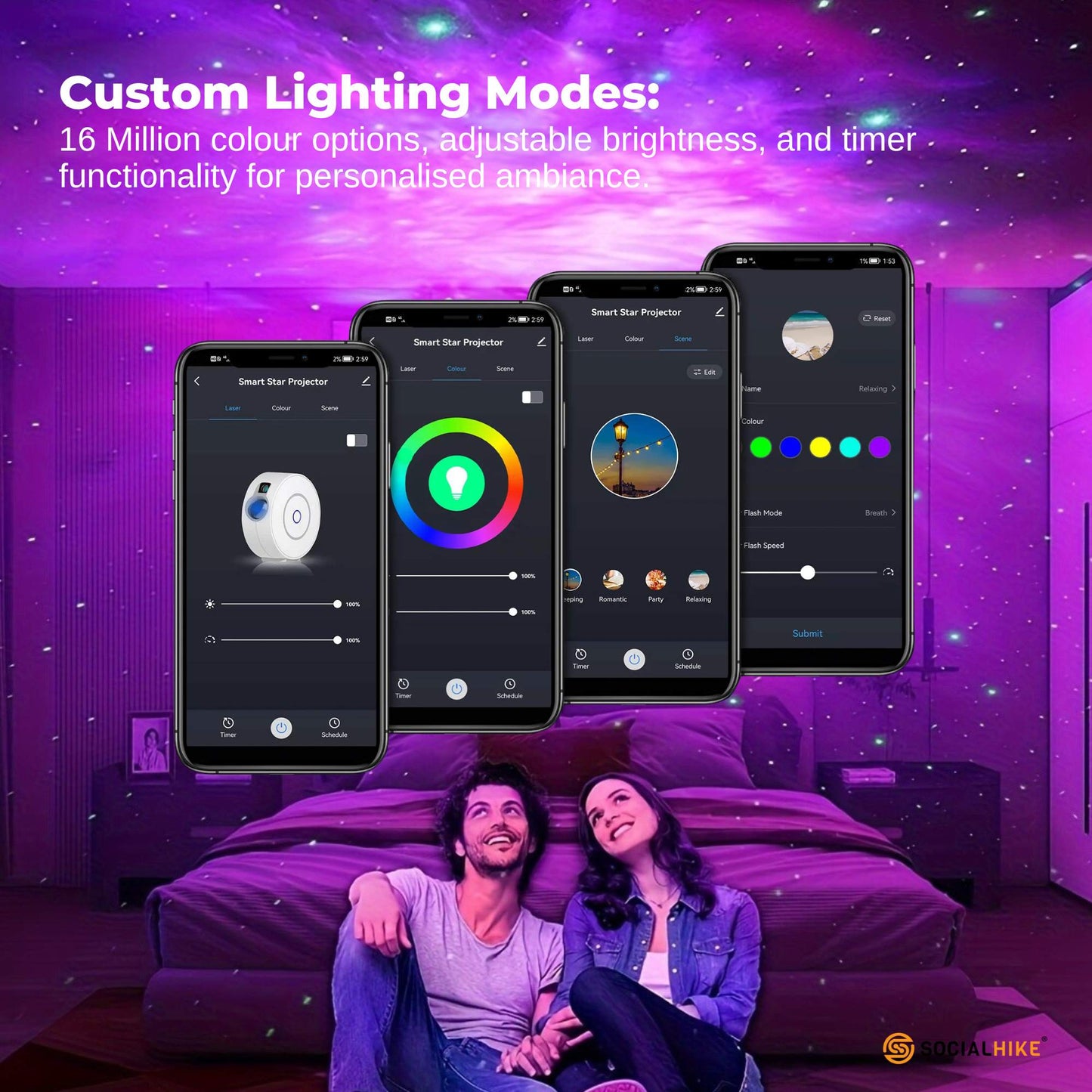 Social Hike Smart Galaxy Star Projector – WiFi LED Light App Voice Control White - Image 5