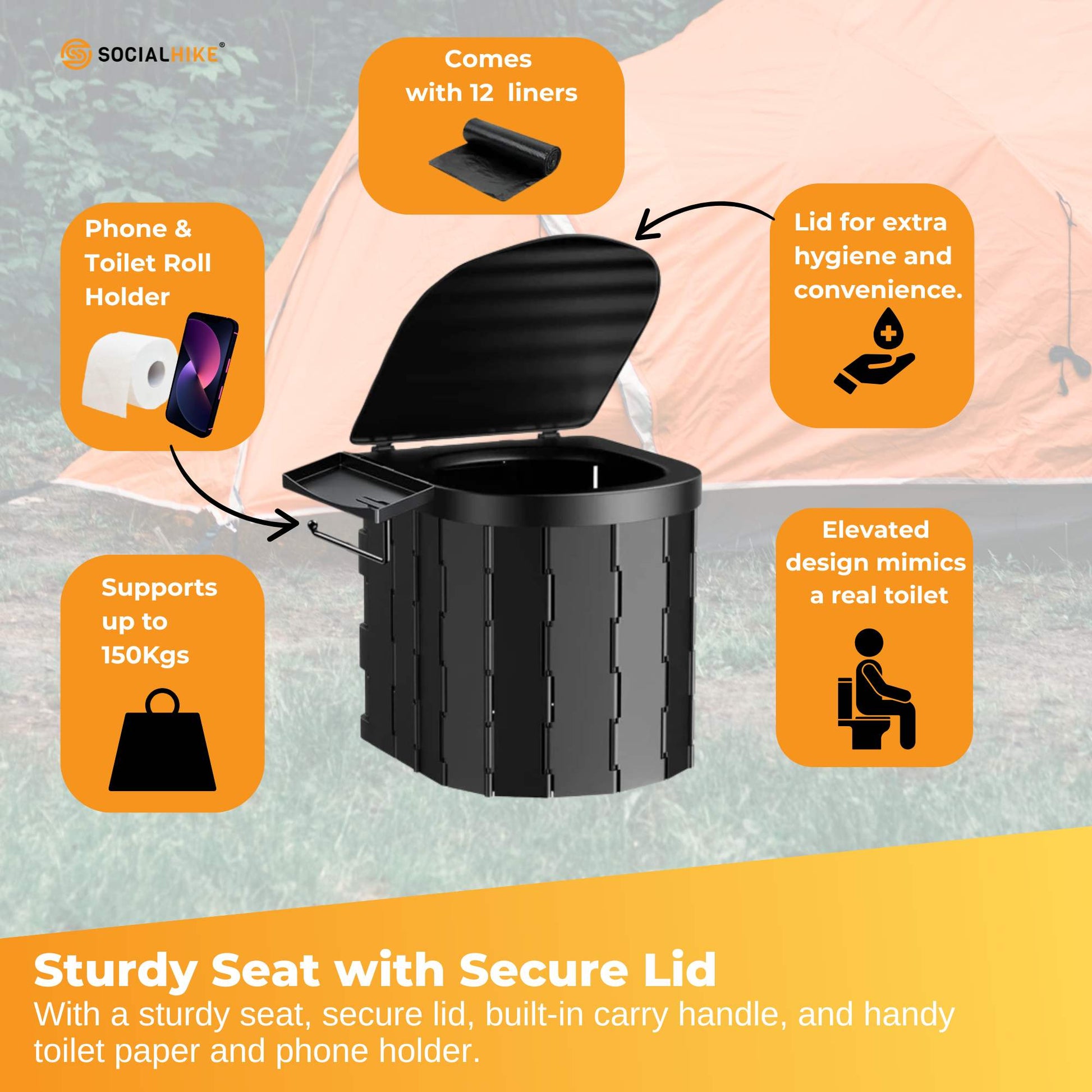 Social Hike Portable Folding Camping Toilet - Outdoor Lightweight Compact Potty - Image 3