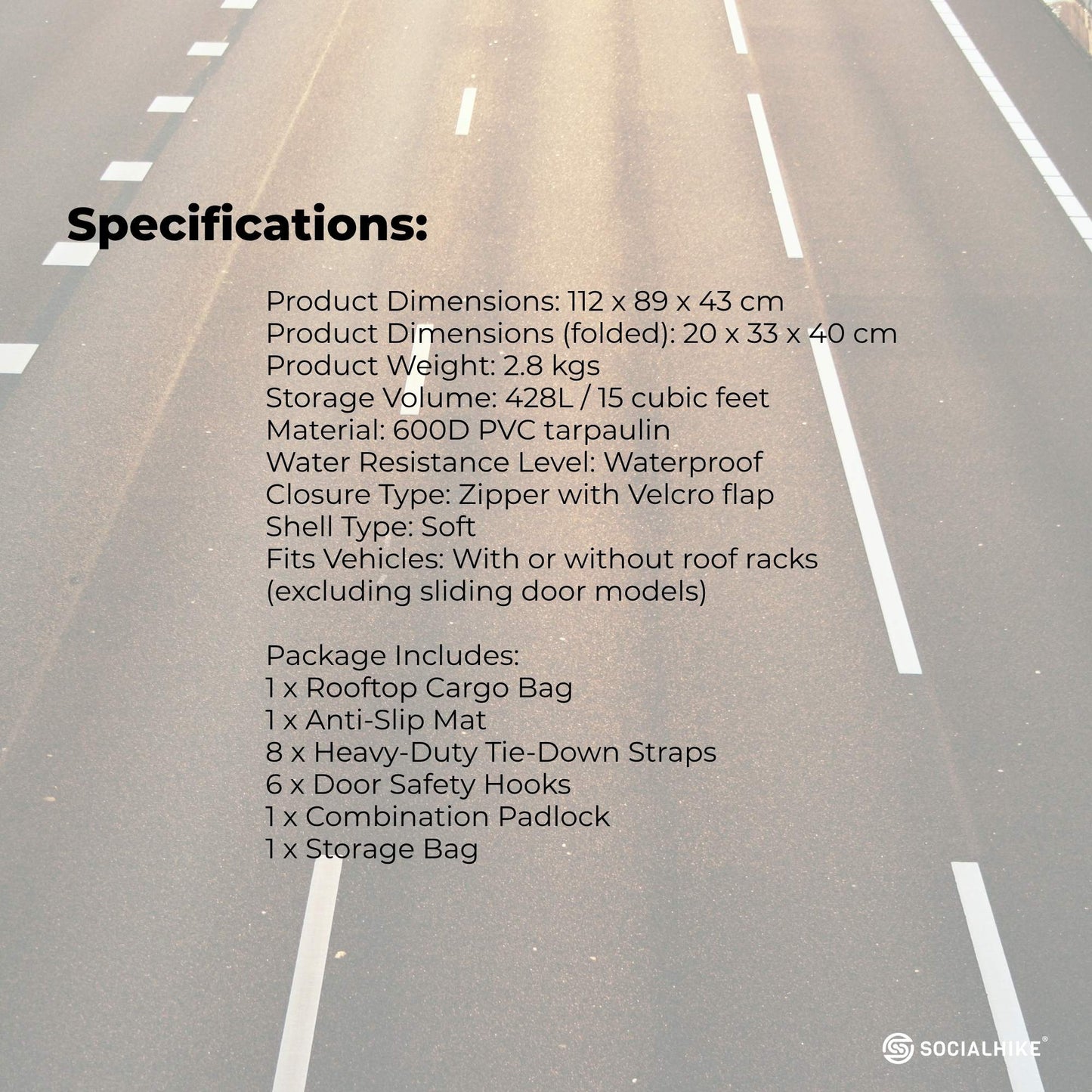 Social Hike 428L Car Rooftop Storage Carrier - Soft-Shell Waterproof Roof Bag - Image 9