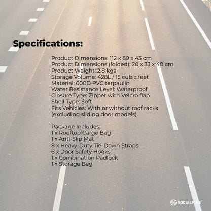 Social Hike 428L Car Rooftop Storage Carrier - Soft-Shell Waterproof Roof Bag - Image 9