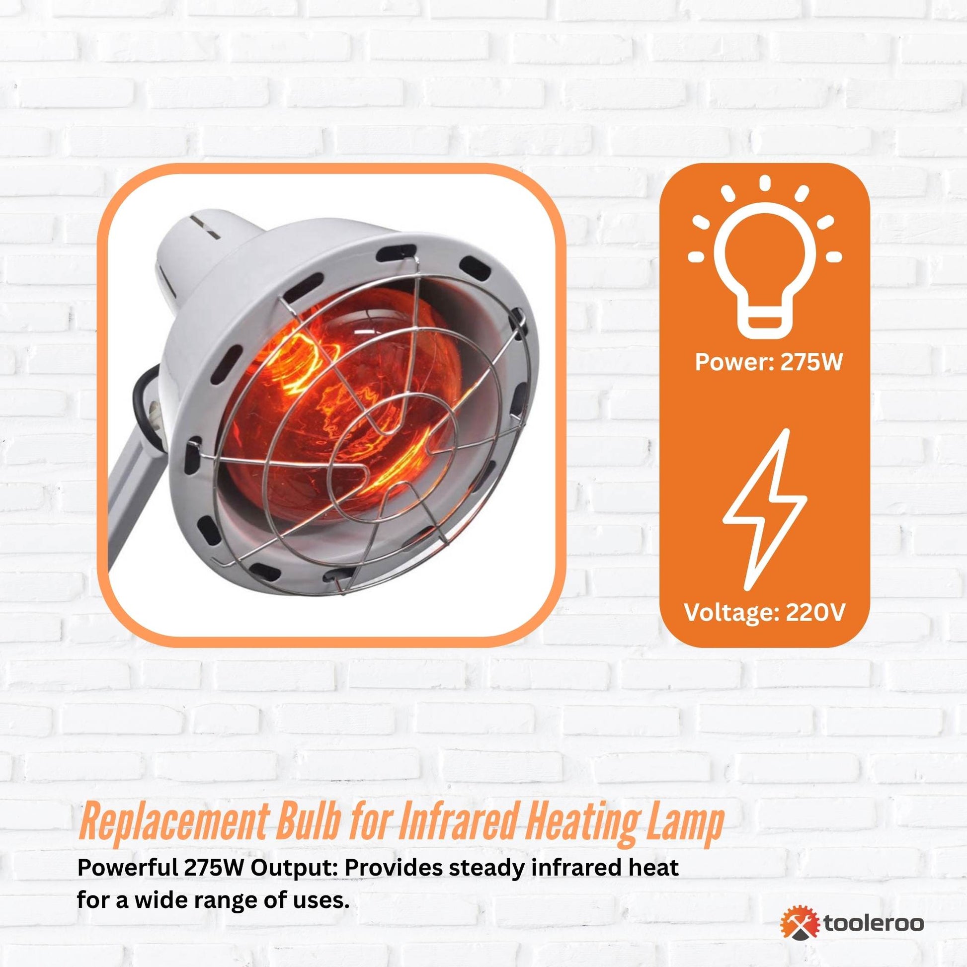 Tooleroo 275W Infrared Heat Lamp Bulb - Red Edison Screw Therapy Light YC-868B - Image 4