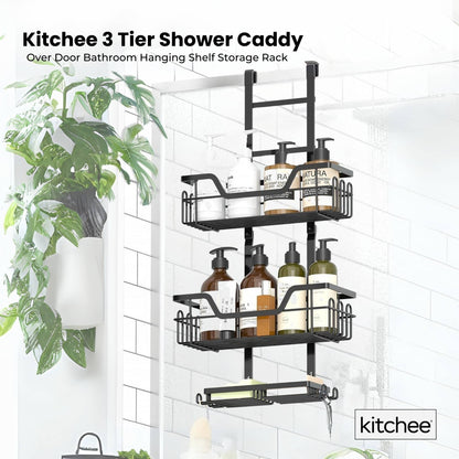 Kitchee 3 Tier Shower Caddy Over Door Bathroom Hanging Shelf Storage Rack Black - Image 2