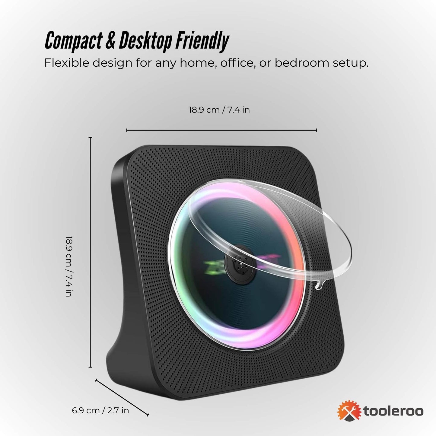 Tooleroo USB Rechargeable Desktop CD Player Speaker – Bluetooth Portable Black - Image 4