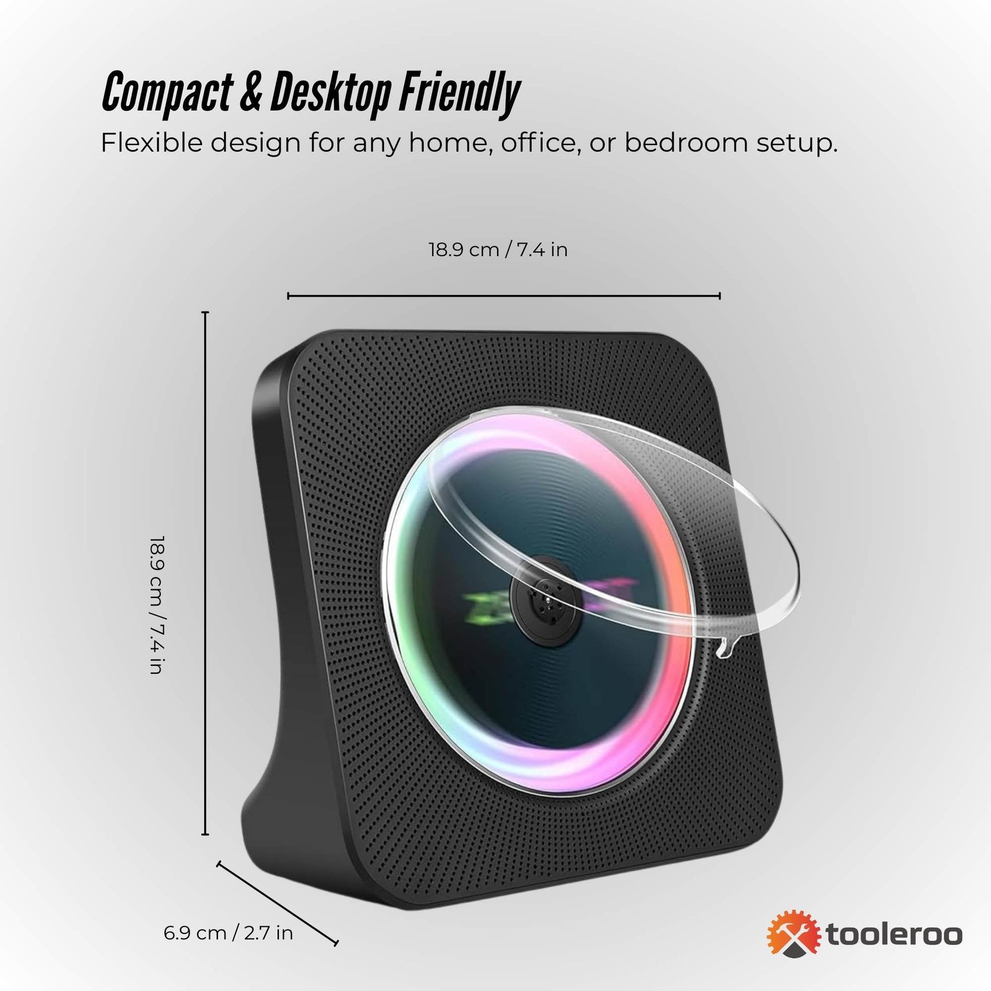 Tooleroo USB Rechargeable Desktop CD Player Speaker – Bluetooth Portable Black - Image 4