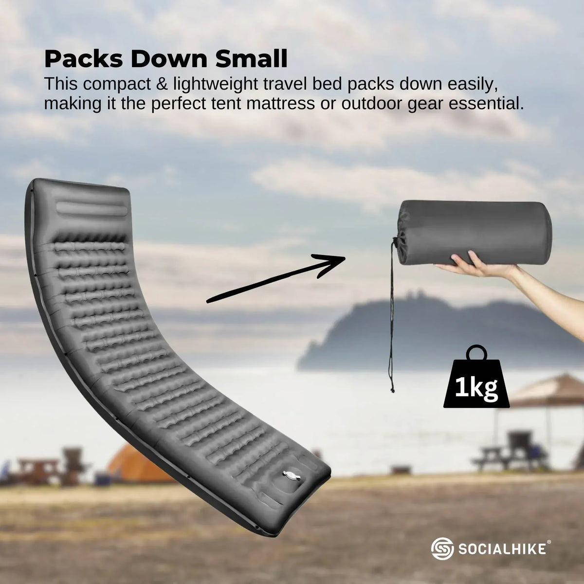 Social Hike Step-Inflating Camping Mattress Lightweight Waterproof Sleeping Grey - Image 4