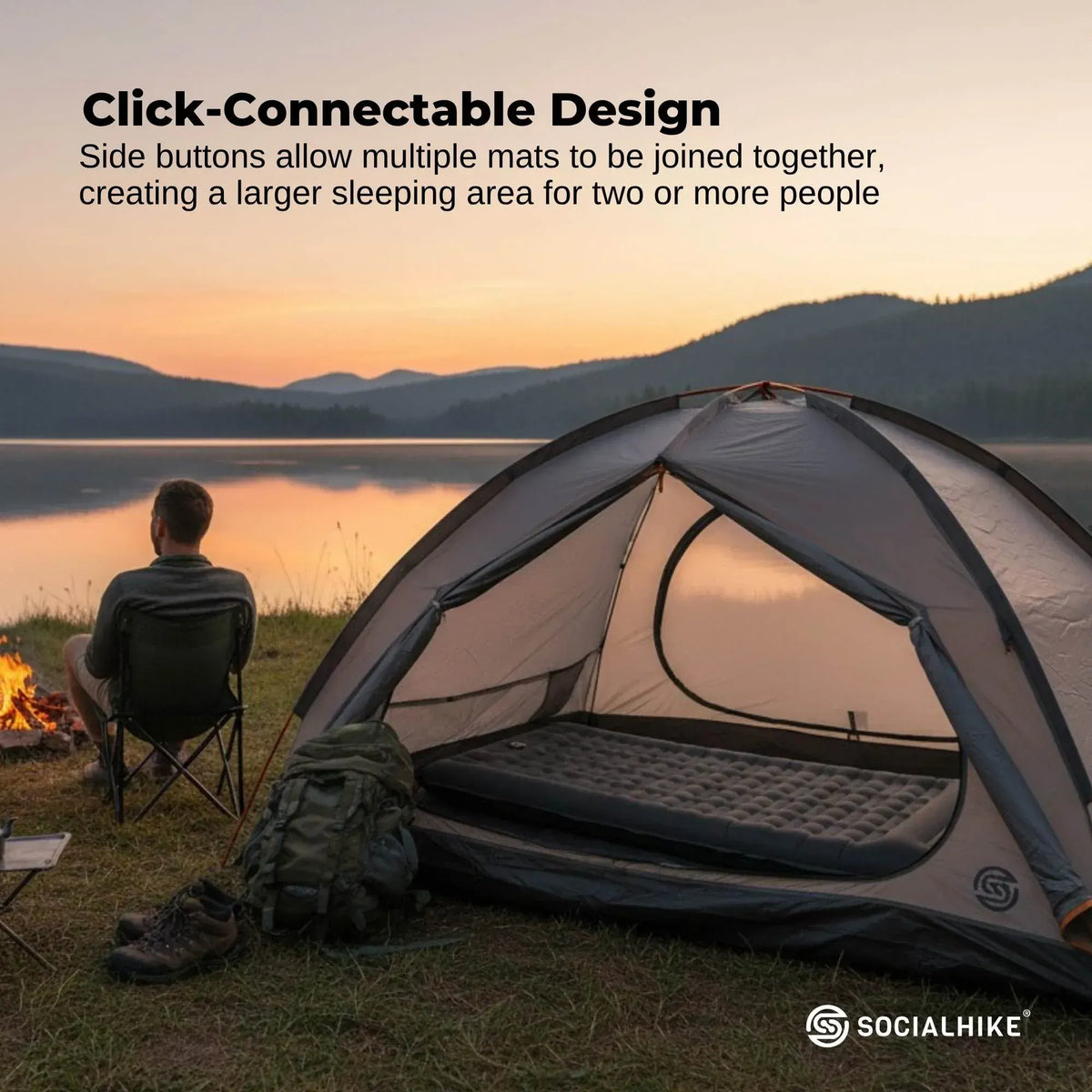 Social Hike Step-Inflating Camping Mattress Lightweight Waterproof Sleeping Grey - Image 6