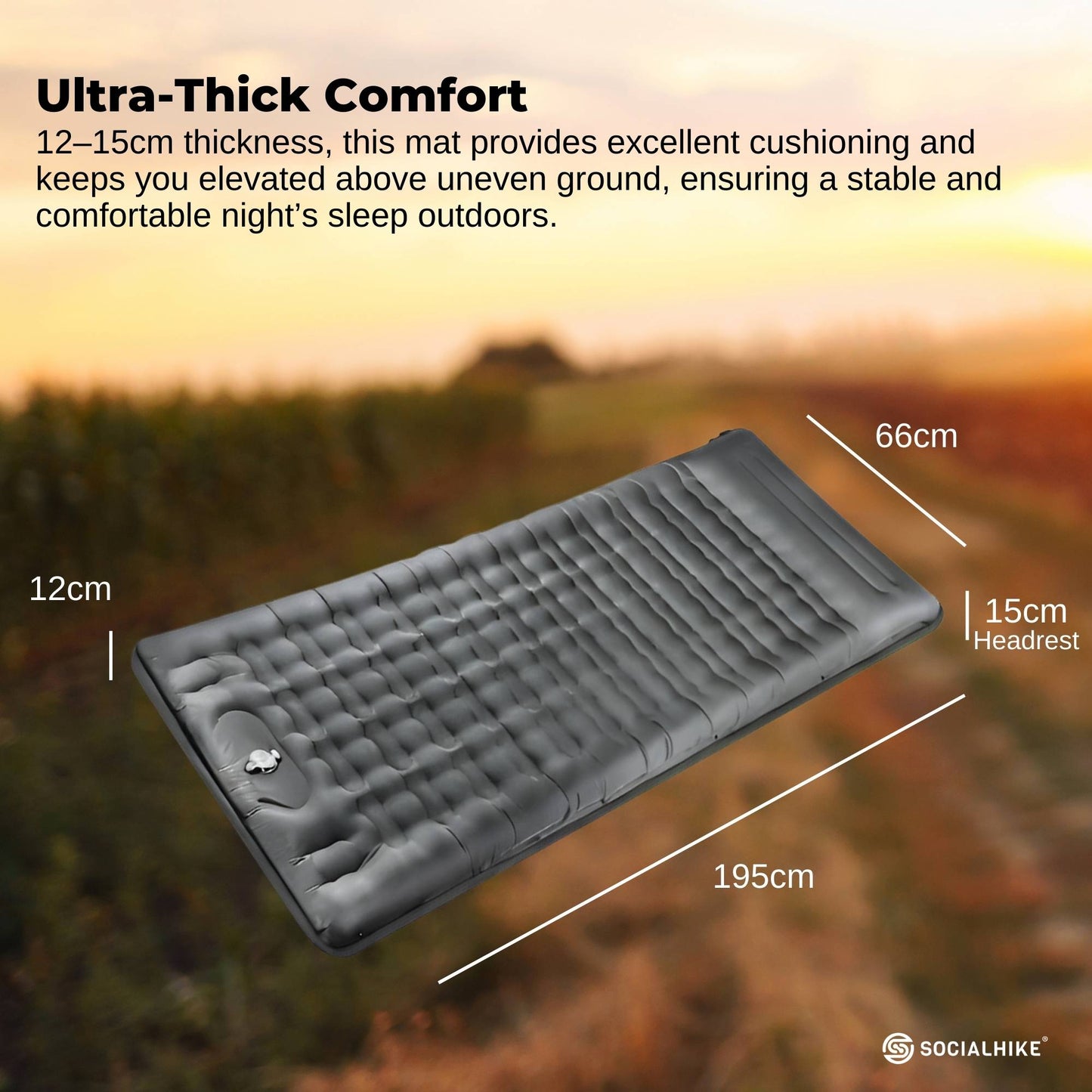 Social Hike Step-Inflating Camping Mattress Lightweight Waterproof Sleeping Grey - Image 3