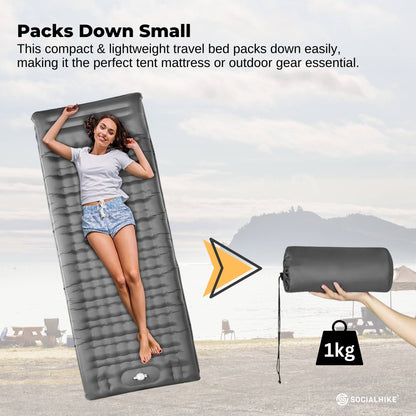 Social Hike Step-Inflating Camping Mattress Lightweight Waterproof Sleeping Grey - Image 4