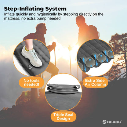 Social Hike Step-Inflating Camping Mattress Lightweight Waterproof Sleeping Grey - Image 5