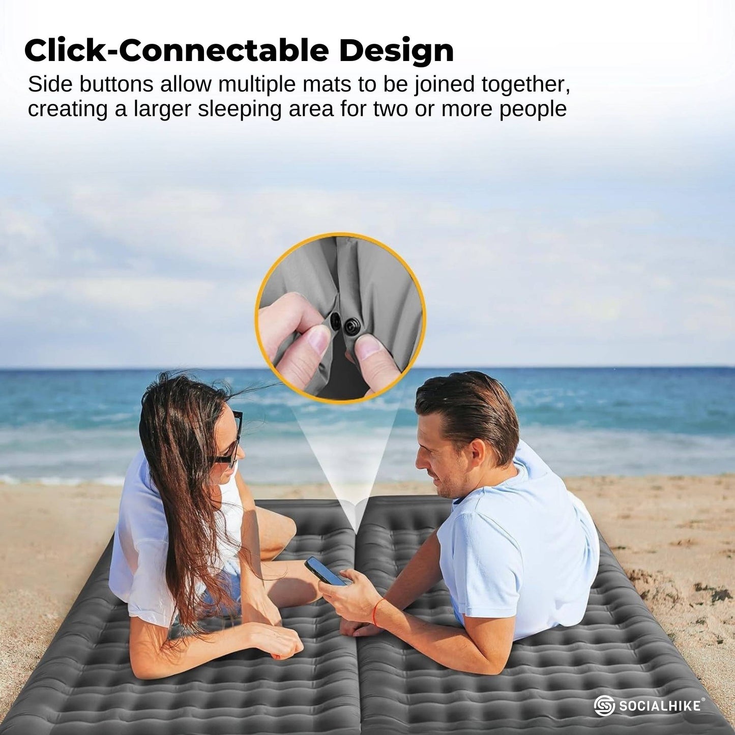 Social Hike Step-Inflating Camping Mattress Lightweight Waterproof Sleeping Grey - Image 6