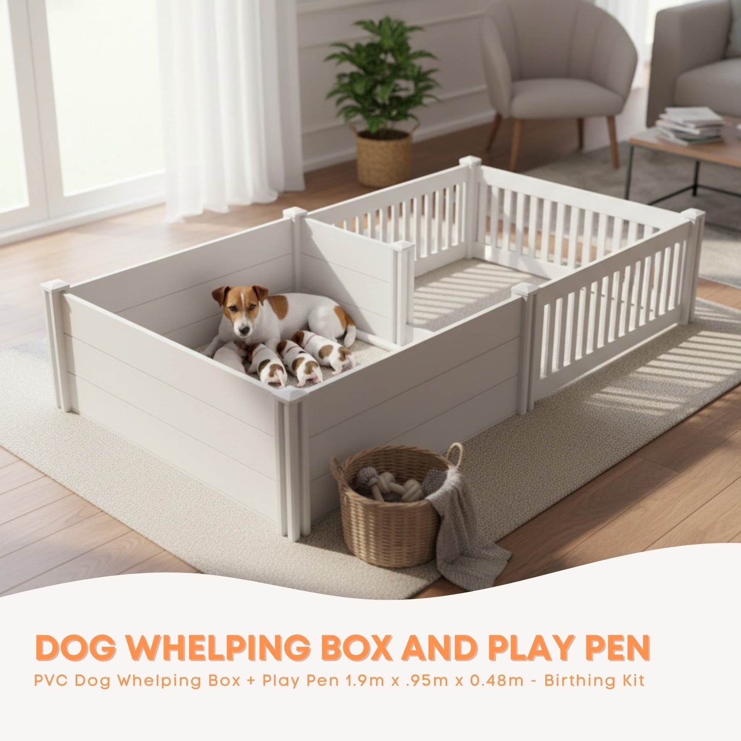 Rooster Farms PVC Dog Whelping Box + Play Pen 1.9m x .95m x 0.48m - Birthing Kit - Image 2
