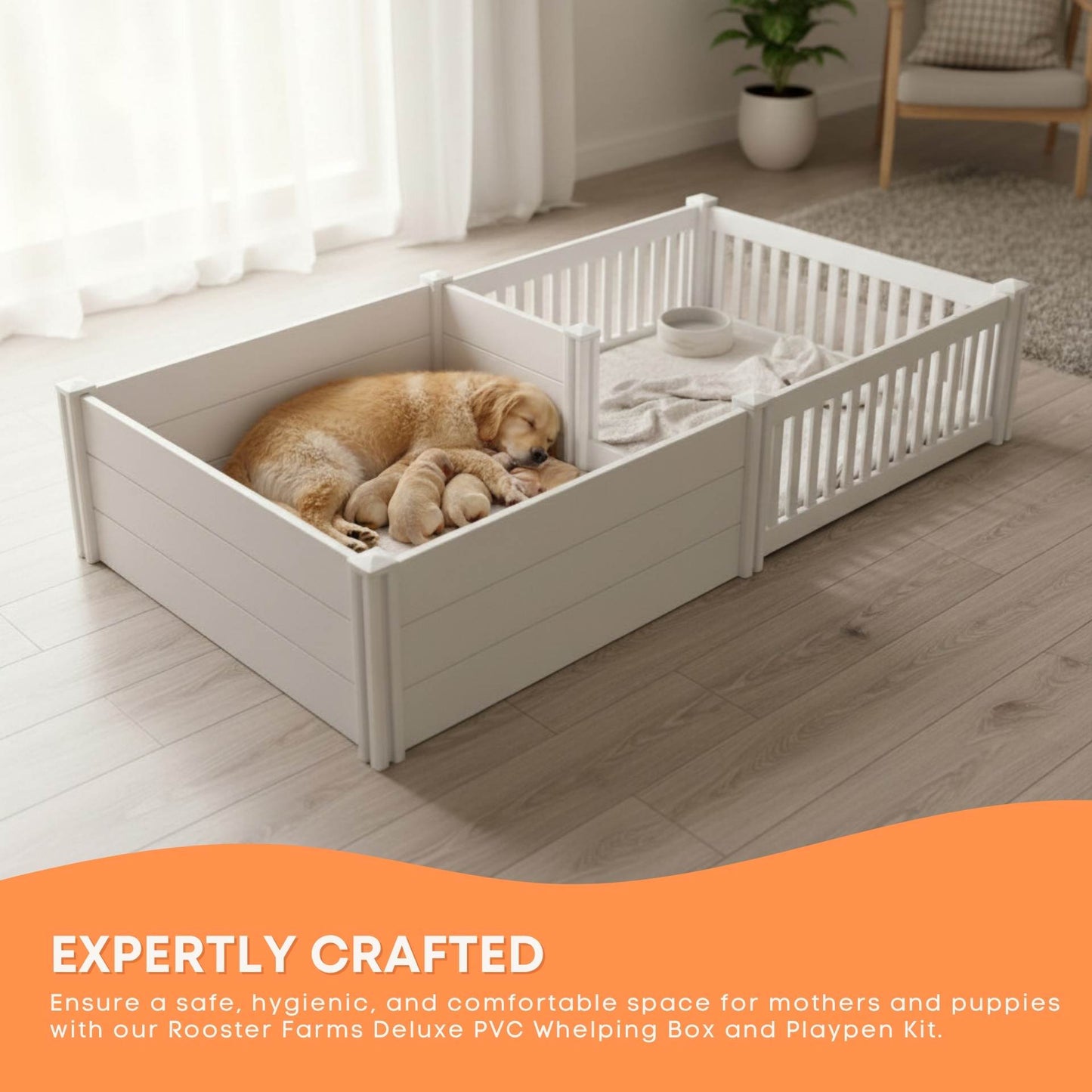 Rooster Farms PVC Dog Whelping Box + Play Pen 1.9m x .95m x 0.48m - Birthing Kit - Image 3