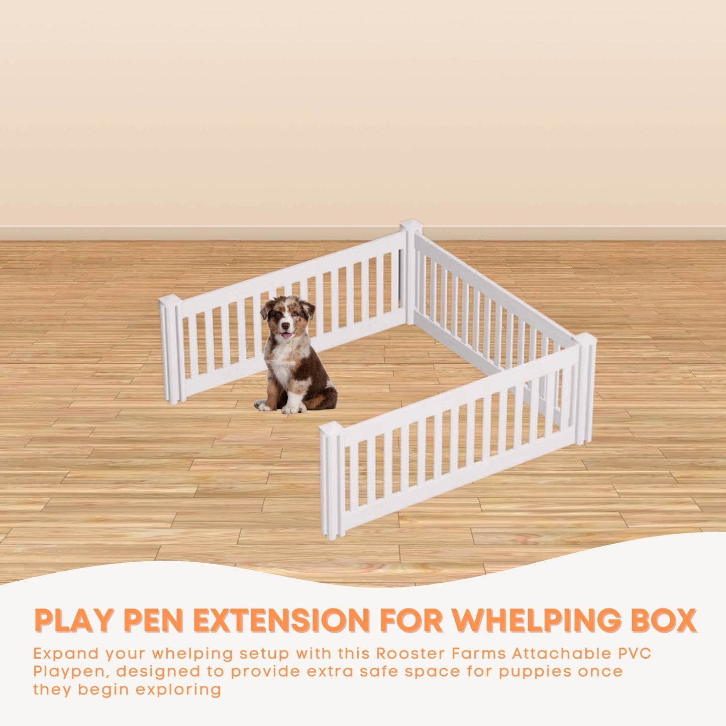 Rooster Farms PVC Dog Play Pen Extension for Whelping Box - 95cm x 95cm x 48cm - Image 2